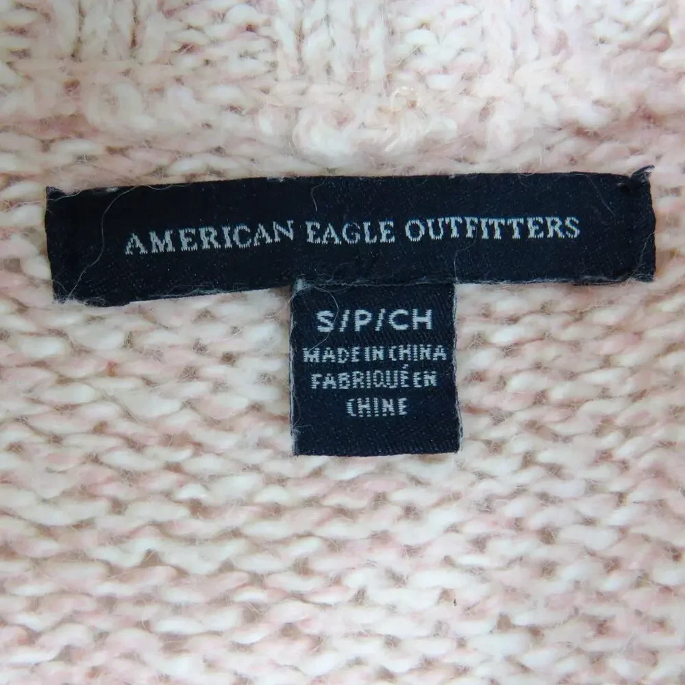 American Eagle Blush Pink Marled Knit High Neck Cropped Sweater Small Cozycore